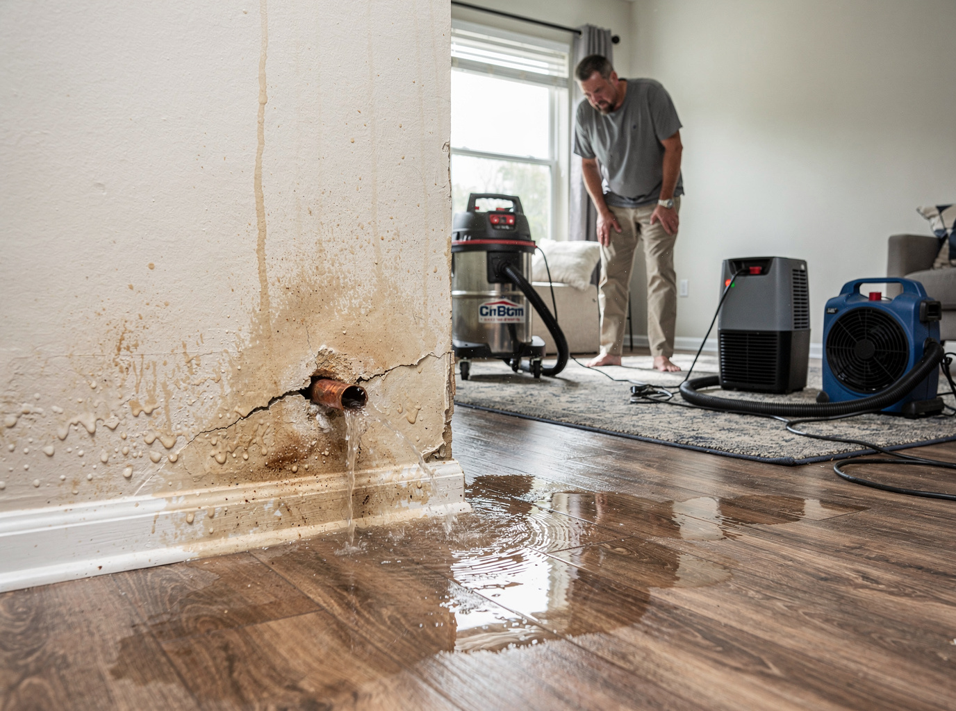 Burst Pipe Water Cleanup in Raleigh